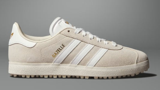 Adidas Gazelle Spikeless Golf Shoes in Alumina / Cloud White / Gold Metallic