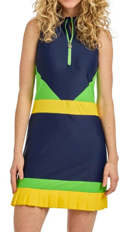 Tzu Tzu Jordan Navy-Grasshopper-Lemon Dress