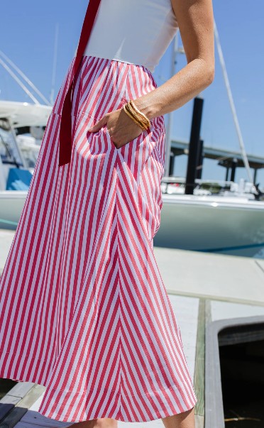 Duffield Lane Jada Dress in Red Stripe 46"