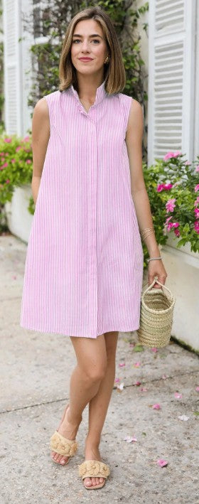 Duffield Lane Jan Sleeveless Dress in Pink Seersucker