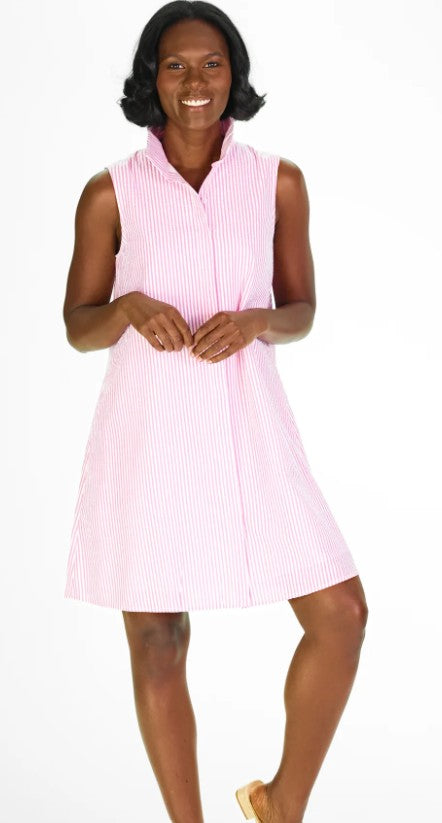 Duffield Lane Jan Sleeveless Dress in Pink Seersucker