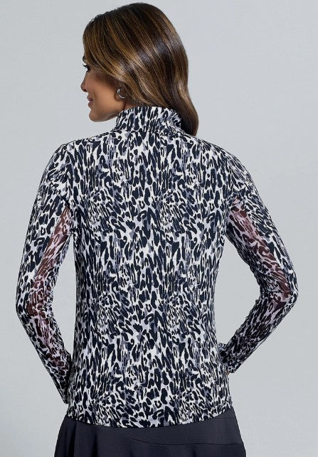 IBKUL Karen Print Long Sleeve Mock Neck Top (Multiple Colors)