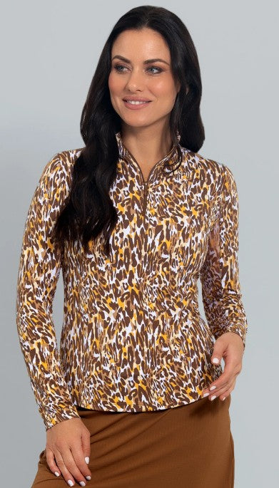 IBKUL Karen Print Long Sleeve Mock Neck Top (Multiple Colors)