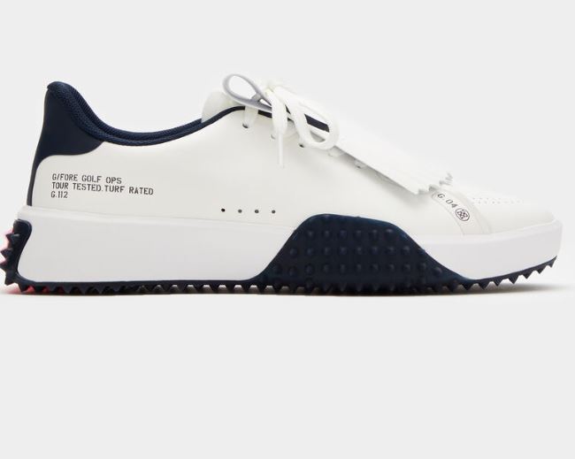 G/FORE LEATHER KILTIE G.112 P.U. GOLF SHOE IN SNOW/TWILIGHT