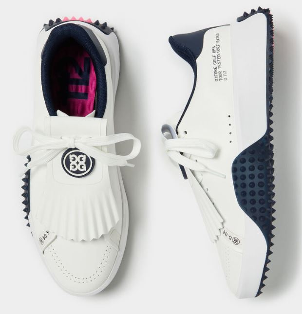 G/FORE LEATHER KILTIE G.112 P.U. GOLF SHOE IN SNOW/TWILIGHT