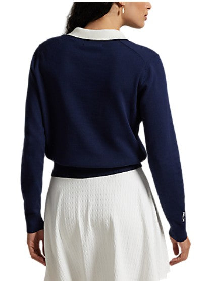 Ralph Lauren RLX LONG-SLEEVE COTTON BLEND POLO W/ 4-BUTTON PLACKET SWEATER