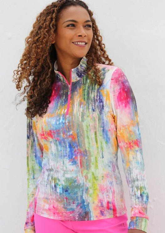 FAMARA MONET LONG SLEEVE MID LAYER GOLF SHIRT IN MONET