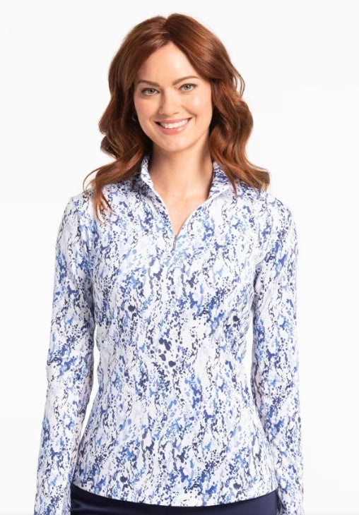 EPNY Day Dreams Splatter Long Sleeve Zip Mock Polo