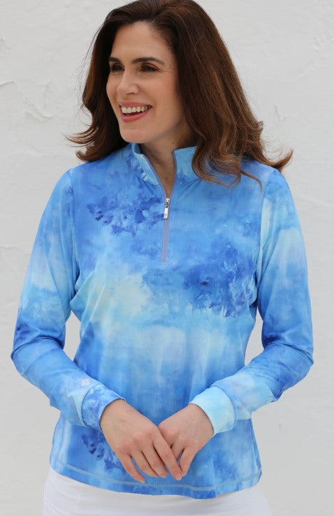 FAMARA PERIWINKLE Long Sleeve Mid Layer Golf Shirt