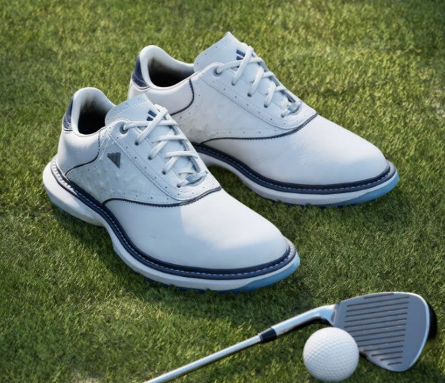 Adidas MC70 SPIKELESS GOLF SHOES in Cloud White / Collegiate Navy / Lucid Ray Blue