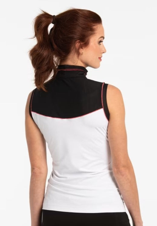 EPNY GO WILD SLEEVELESS MESH BLOCKED ZIP MOCK POLO