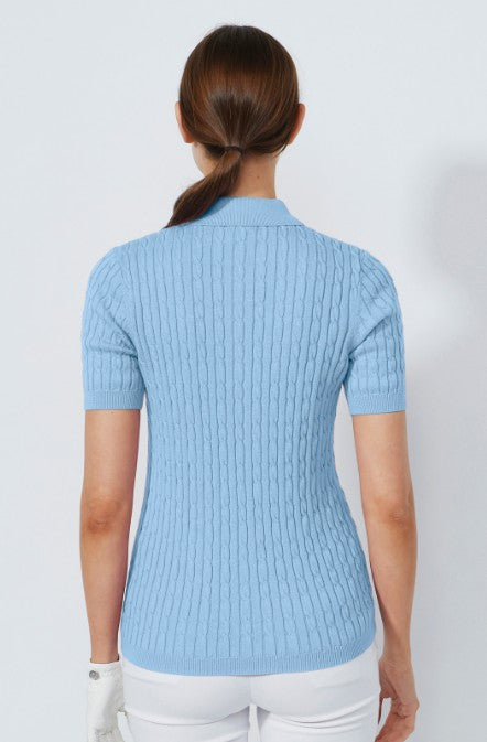 Daily Sports BLUE ILLUSIONS Madelene Cable Knit Short Sleeve Polo Shirt