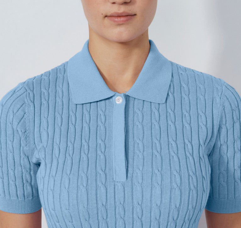 Daily Sports BLUE ILLUSIONS Madelene Cable Knit Short Sleeve Polo Shirt