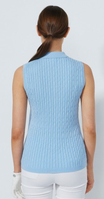Daily Sports BLUE ILLUSIONS Madelene Cable Knit Sleeveless Polo Shirt