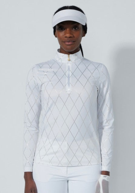 Daily Sports Tempo White and Gold Metallic Long Sleeve Polo