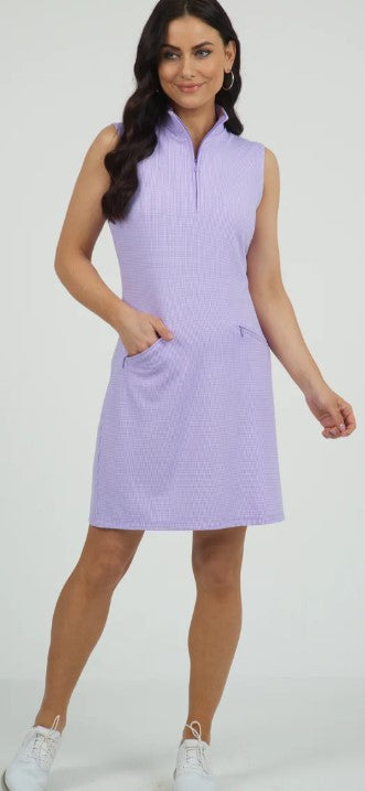 IBKUL Mini Check Print Sleeveless Mock Dress (Multiple Colors)