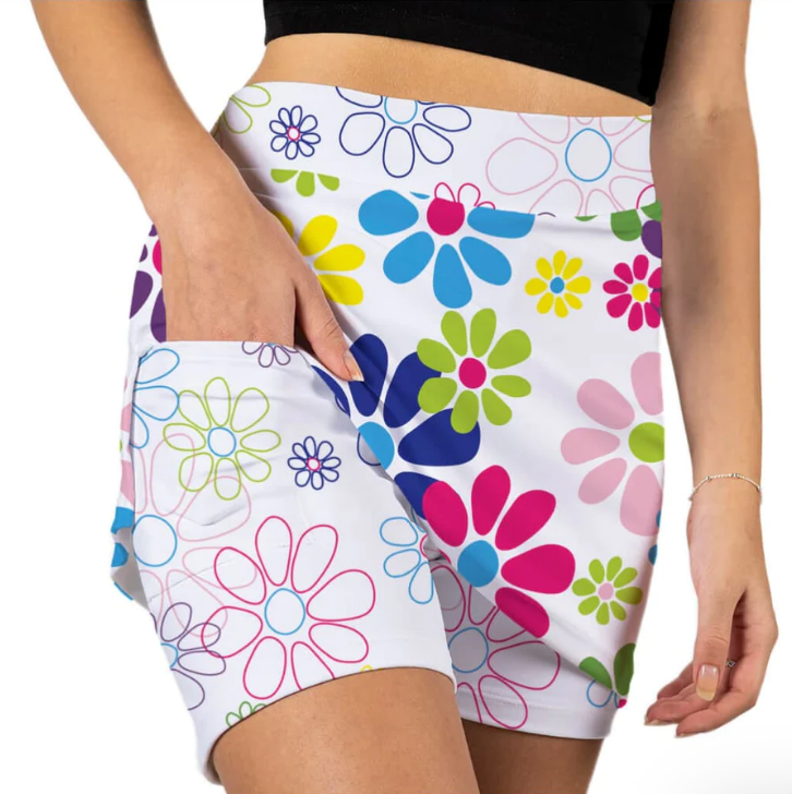 Skort Obsession Night Daisies White Skort 17"