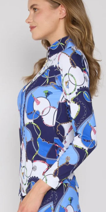 G Lifestyle Quarter Zip Long Sleeve Top in Blue Link