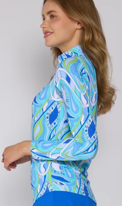 G Lifestyle Quarter Zip Long Sleeve Top in Blue Mirage