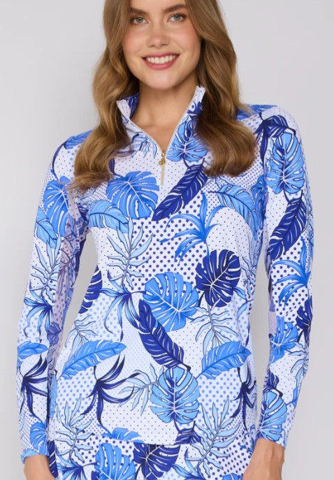 G Lifestyle Quarter Zip Long Sleeve Top in Blue Oasis