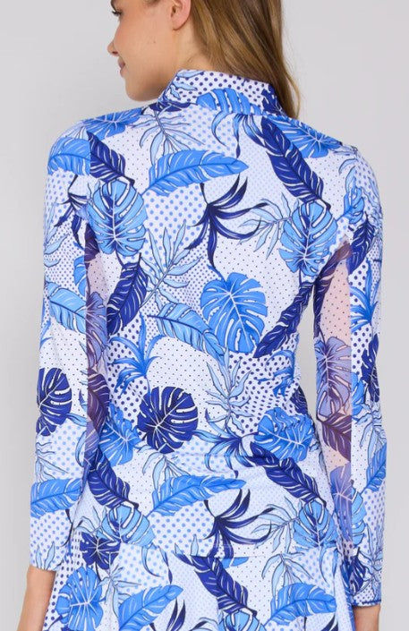 G Lifestyle Quarter Zip Long Sleeve Top in Blue Oasis