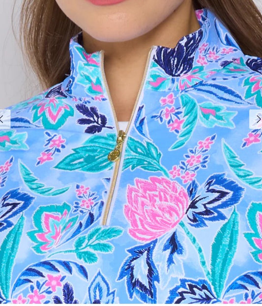 G Lifestyle Quarter Zip Long Sleeve Top in Blue Paradise