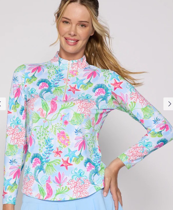 G Lifestyle MOORBOARD Quarter Zip Sun Protection Long Sleeve Top in Light Blue Sea