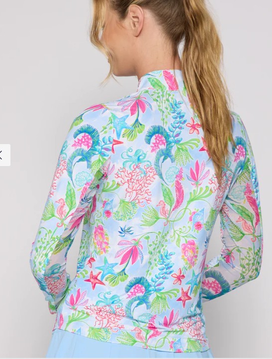 G Lifestyle MOORBOARD Quarter Zip Sun Protection Long Sleeve Top in Light Blue Sea