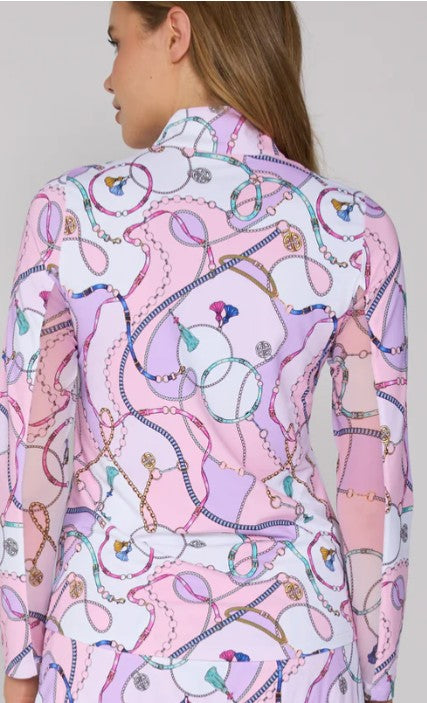 G Lifestyle Quarter Zip Long Sleeve Top in Pink Link