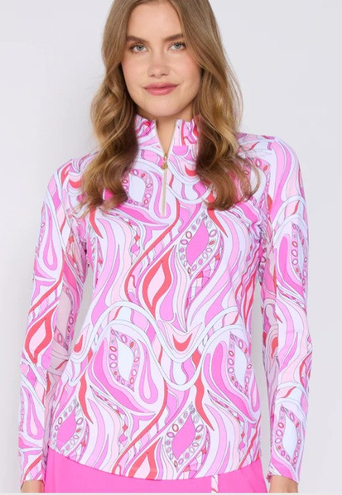 G Lifestyle Quarter Zip Long Sleeve Top in Pink Mirage