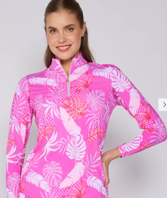 G Lifestyle Quarter Zip Long Sleeve Top in Pink Oasis