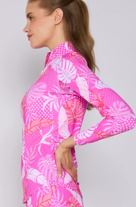 G Lifestyle Quarter Zip Long Sleeve Top in Pink Oasis