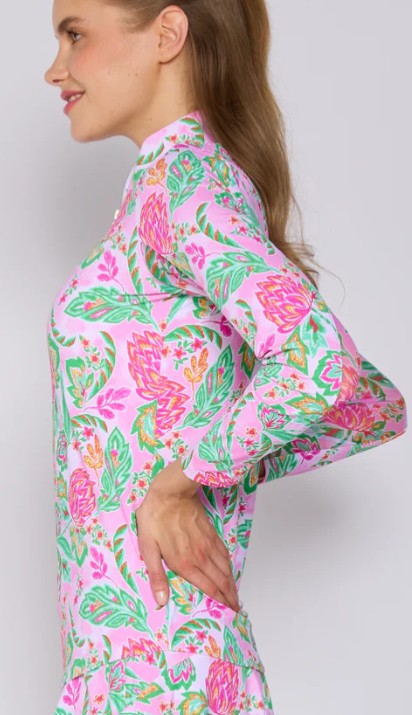 G Lifestyle Quarter Zip Long Sleeve Top in Pink Paradise