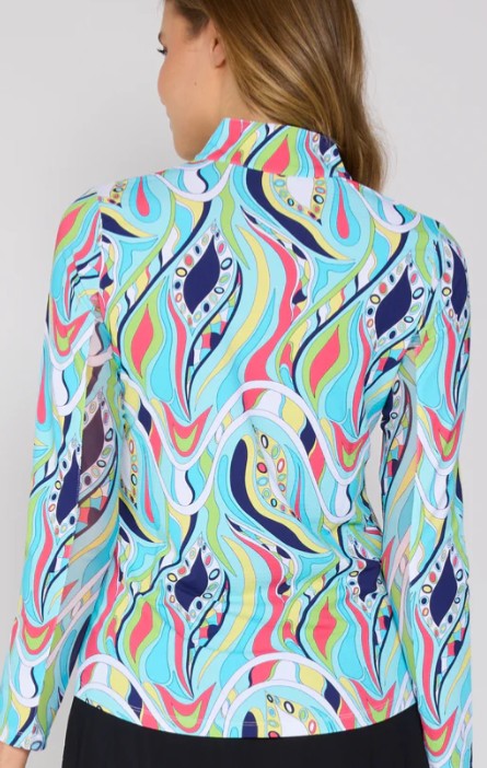 G Lifestyle Quarter Zip Long Sleeve Top in Turquoise Mirage