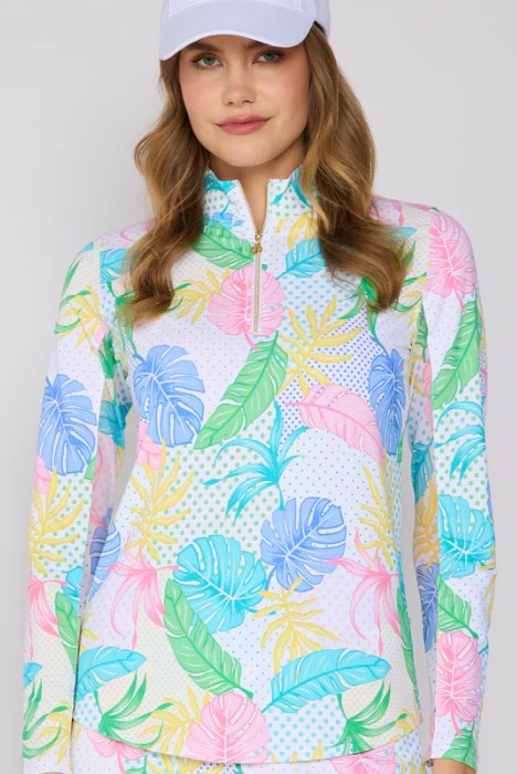 G Lifestyle Quarter Zip Long Sleeve Top in White Oasis