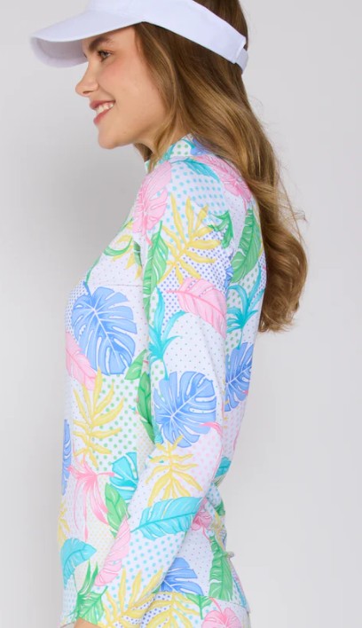 G Lifestyle Quarter Zip Long Sleeve Top in White Oasis