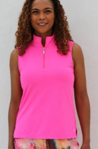 FAMARA TONAL SOLIDS SLEEVELESS MOCK NECK GOLF SHIRT (Multiple Colors)