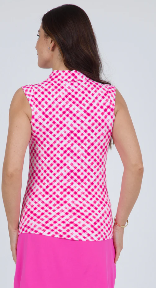 IBKUL Gingham Check Print Sleeveless Polo (Multiple Colors)
