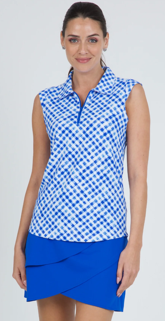 IBKUL Gingham Check Print Sleeveless Polo (Multiple Colors)