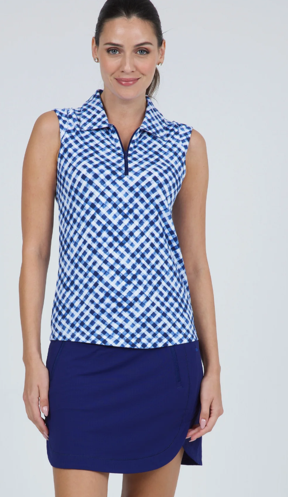 IBKUL Gingham Check Print Sleeveless Polo (Multiple Colors)