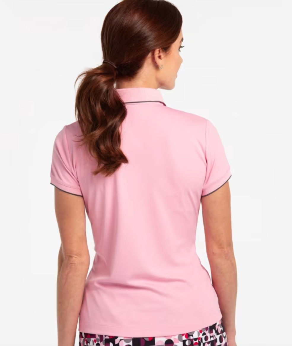 EPNY PATTERN PLAY TIPPED COLLAR CAP SLEEVE POLO