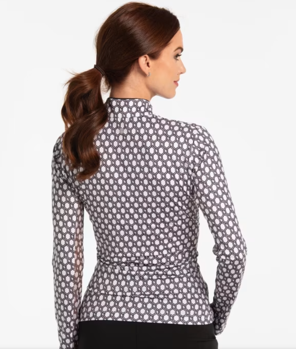 EPNY PATTERN PLAY GEO PRINT ZIP MANDARIN LONG SLEEVE POLO