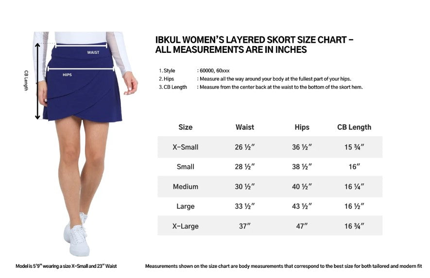 IBKUL Solid A-Line Skort 17" Essentials (Multiple Colors)