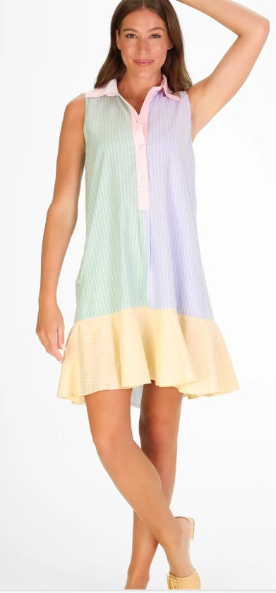 Duffield Lane Sleeveless Iris Dress in Oxford Stripe Mix