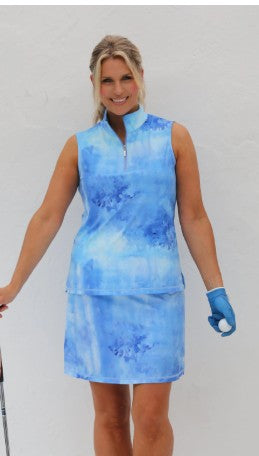 FAMARA PERIWINKLE Sleeveless Mock Golf Shirt
