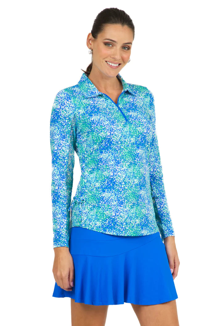 IBKUL Spray Paint Long Sleeve Polo (Multiple Colors)