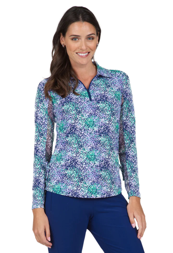 IBKUL Spray Paint Long Sleeve Polo (Multiple Colors)