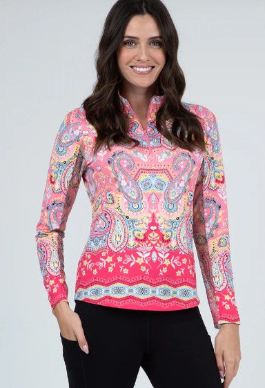 IBKUL Vicki Print Long Sleeve Mock Neck Top