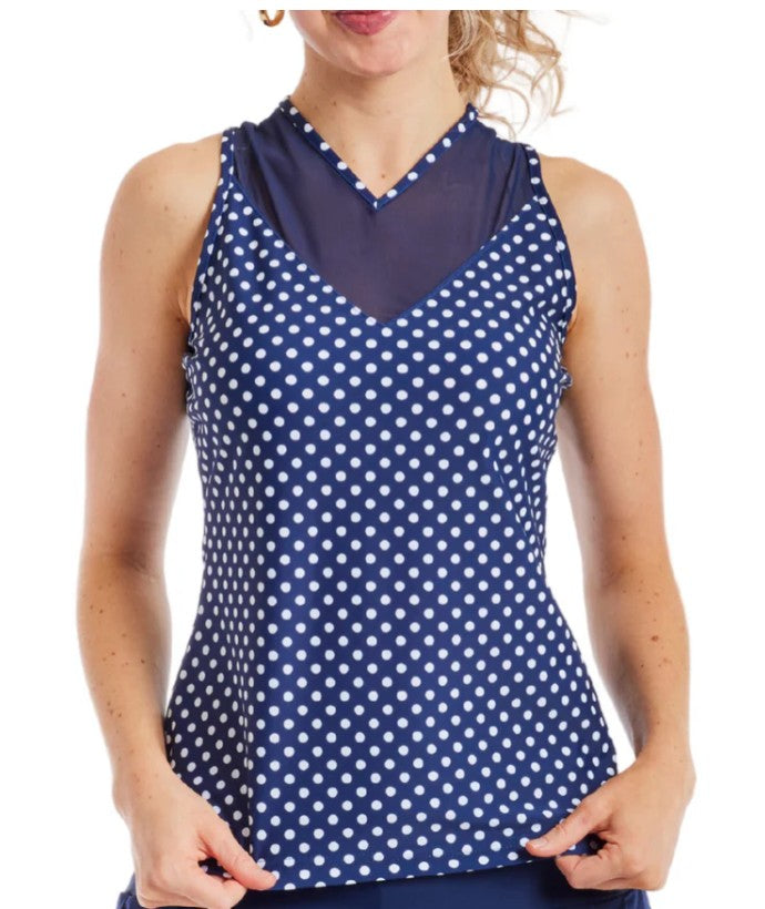 Tzu Tzu Winnie Navy Dotty Sleeveless Racerback Top