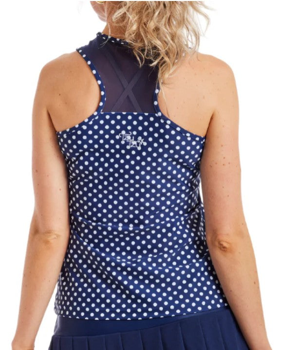 Tzu Tzu Winnie Navy Dotty Sleeveless Racerback Top